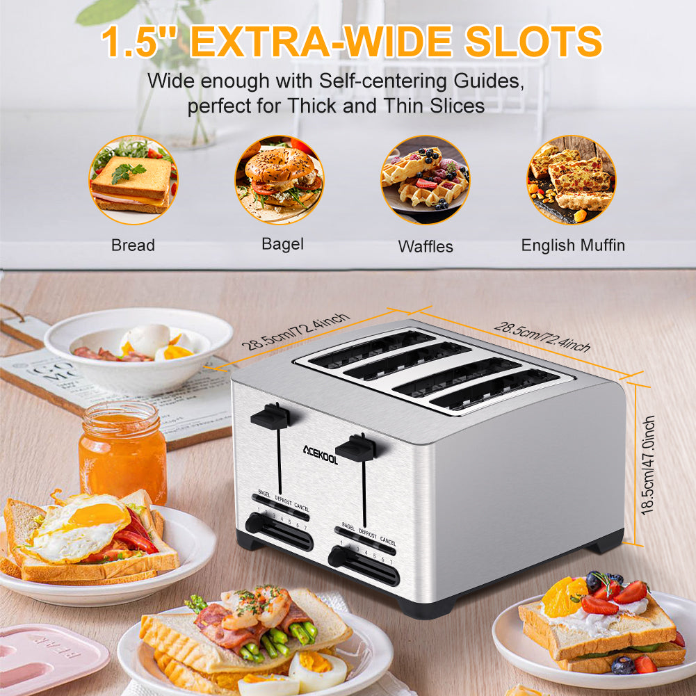 Acekool Toaster TA1 - Stainless Steel 4-Slice 7 Shades Toaster