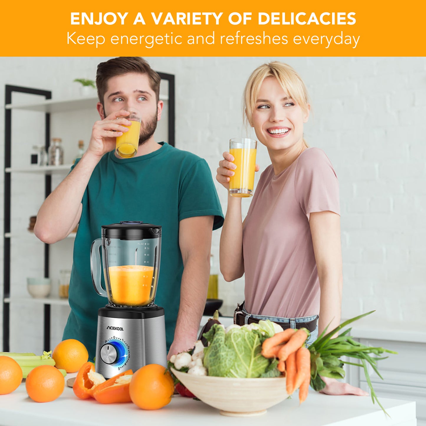 Acekool Blender BC1 - 5-Speed 1.75L Blender with Glass Jar