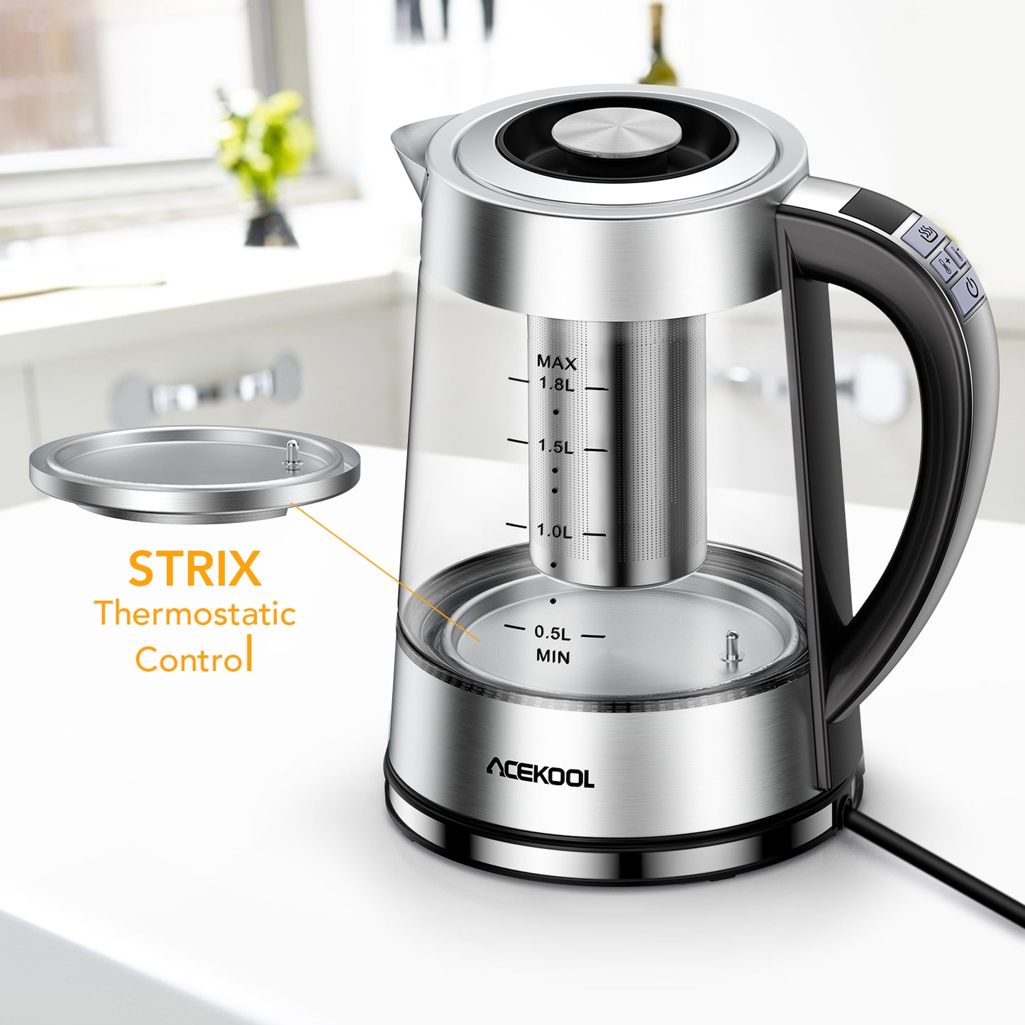 Acekool Kettle KB1 - 1.8L Glass Electric Tea Kettle