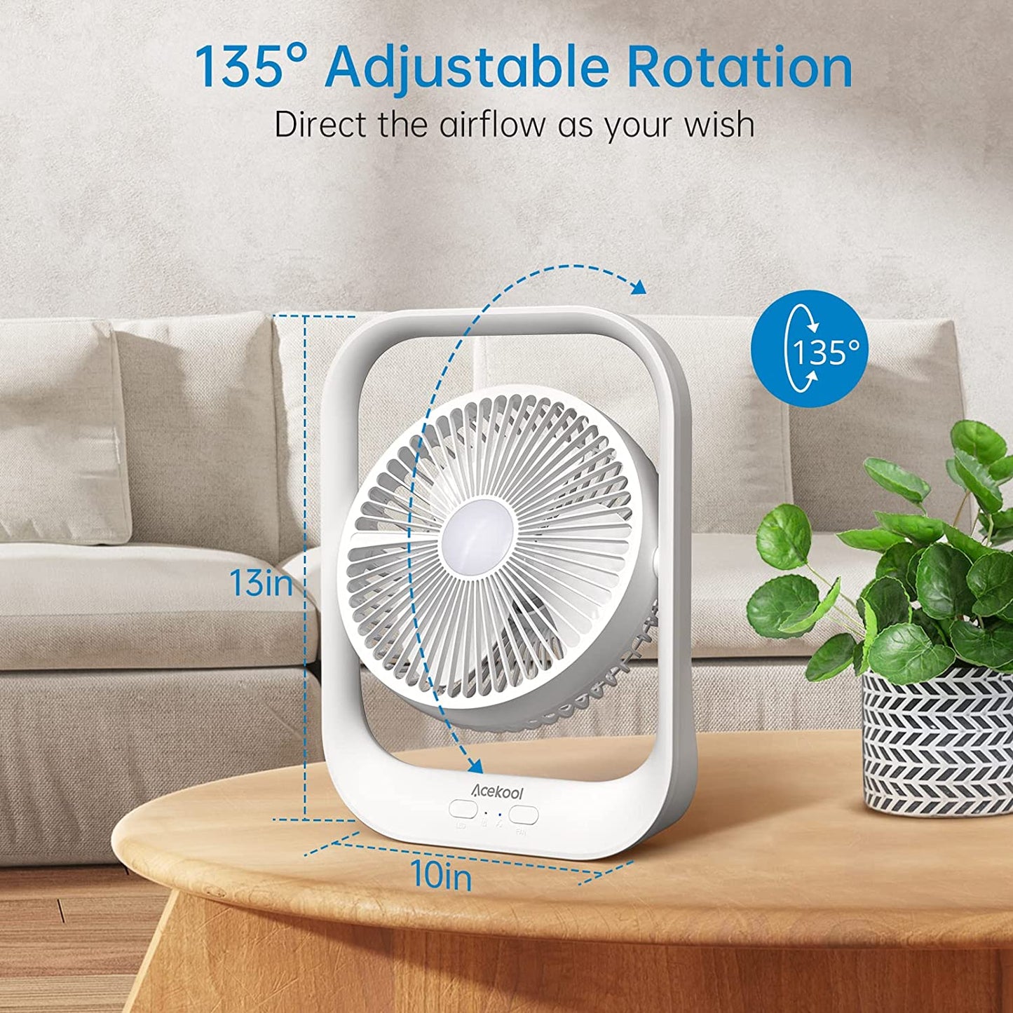Acekool Fan ND2 - Rechargeable Desk Fan with Night Light