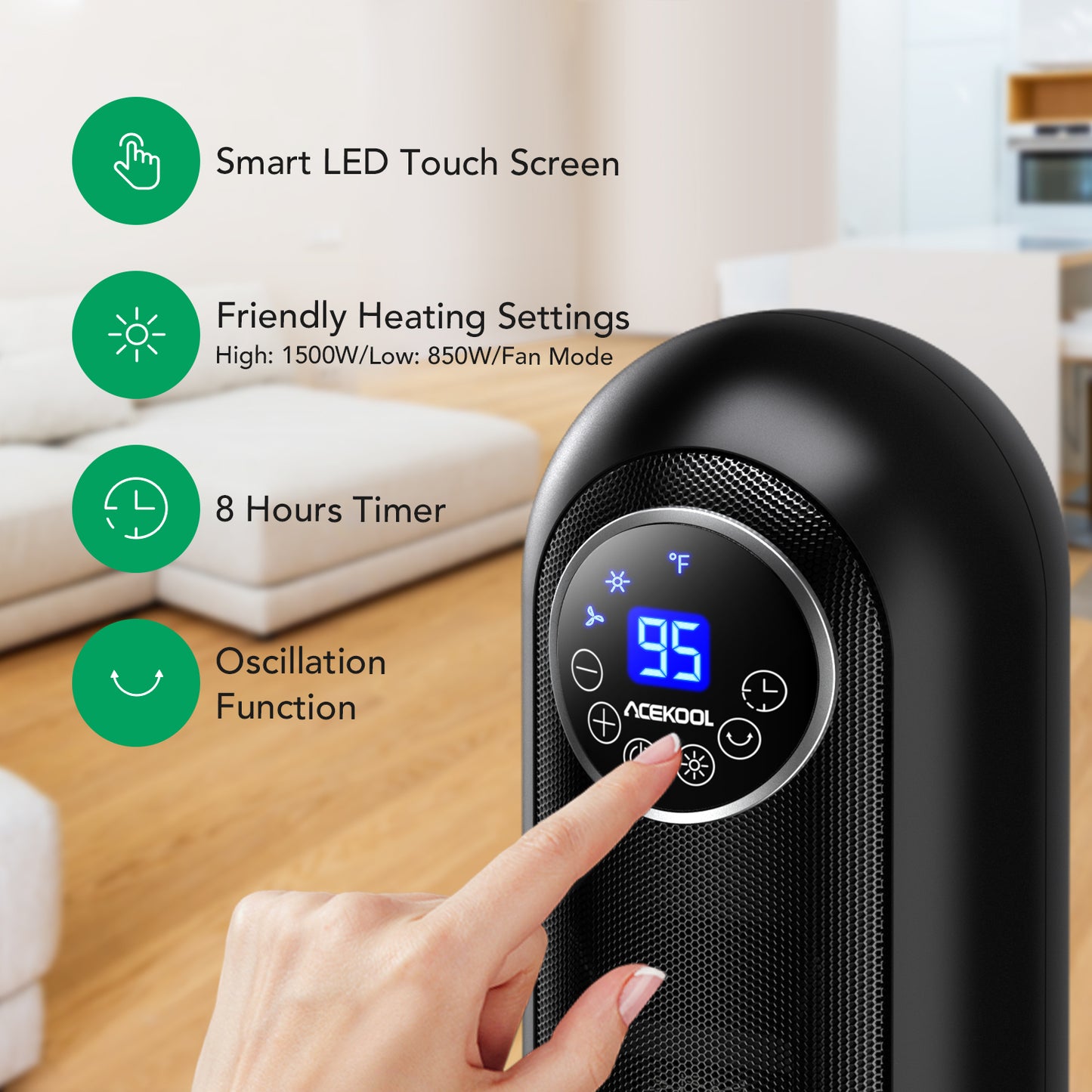 Acekool Space Heater HF1 - 1500W 2s Heat Up Heater