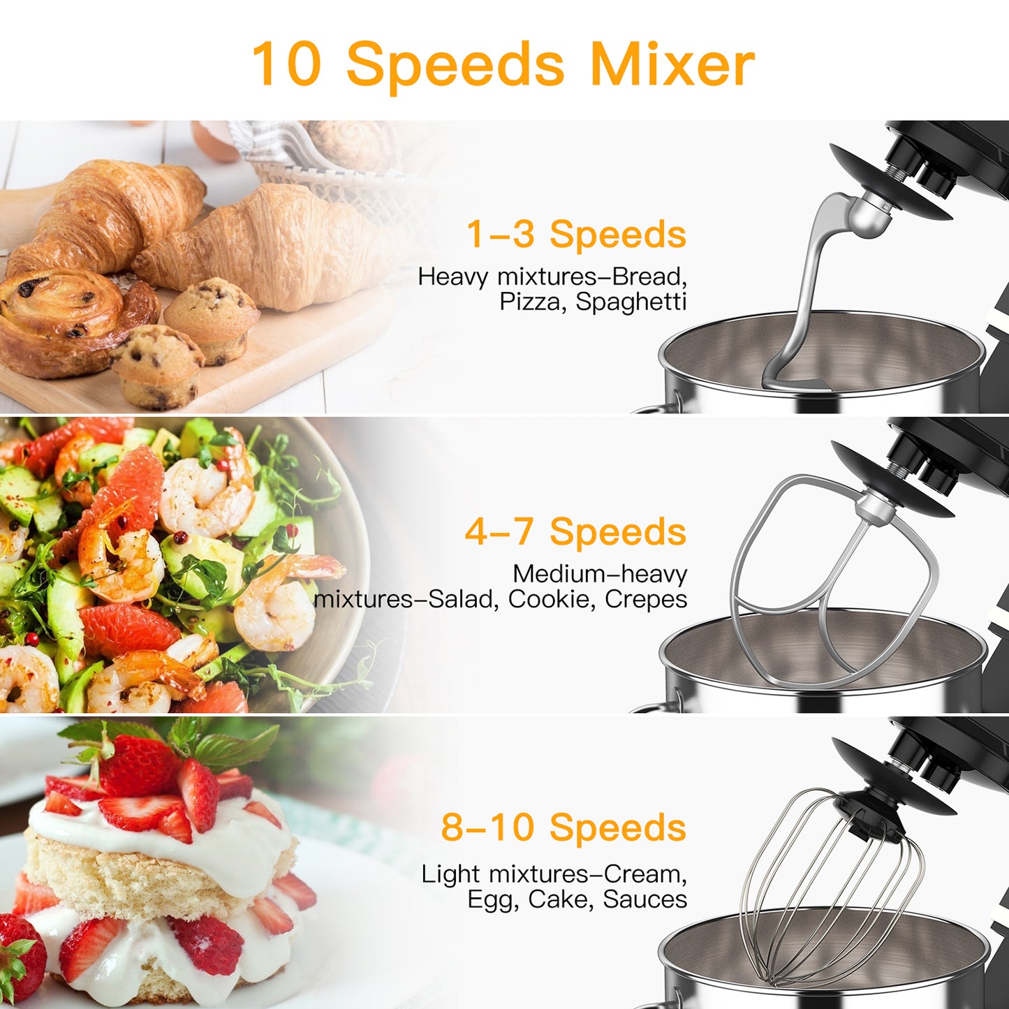 Acekool Mixer MC1 -  7.5 Quart 10 Speeds Tilt-Head Stand Mixer