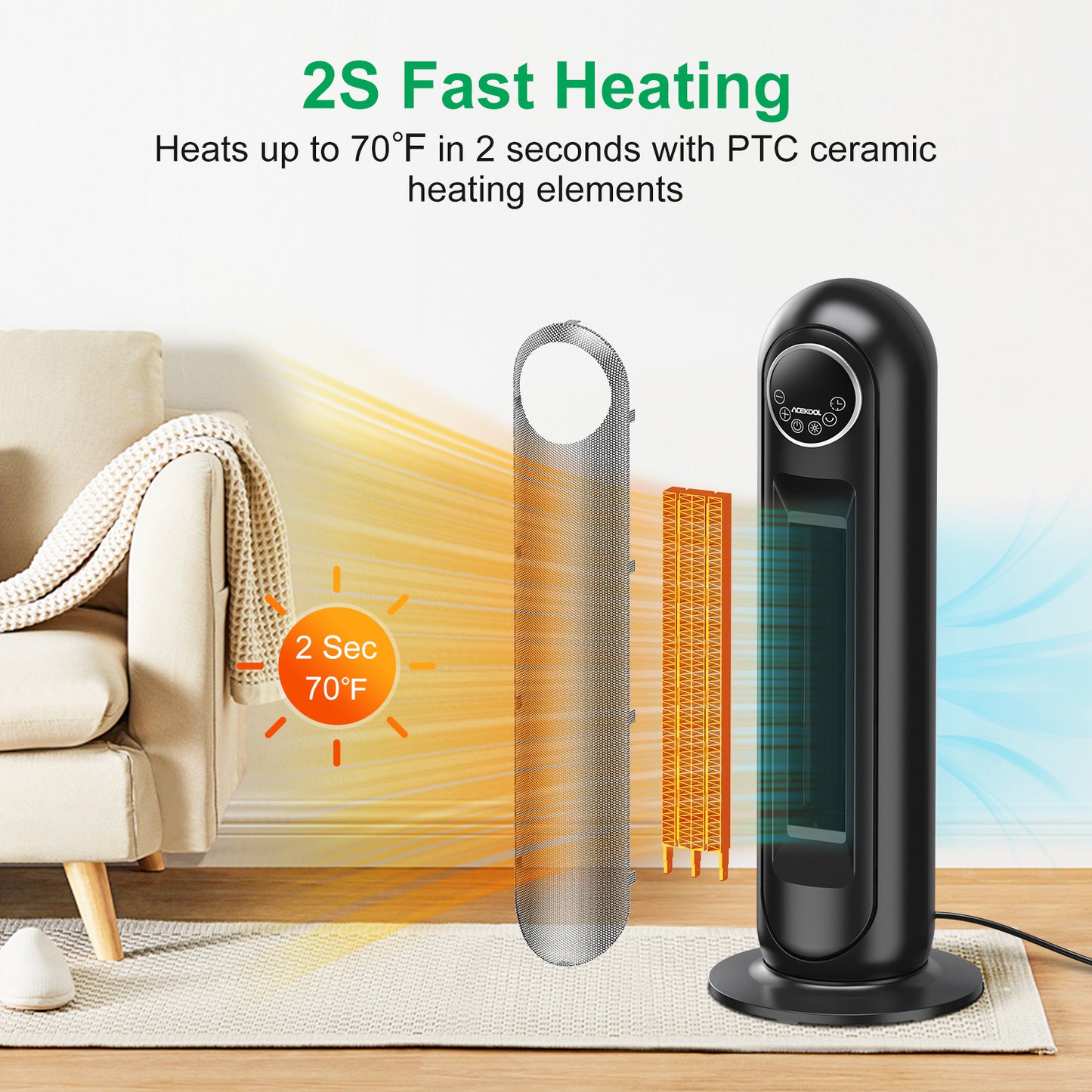Acekool Space Heater HF1 - 1500W 2s Heat Up Heater