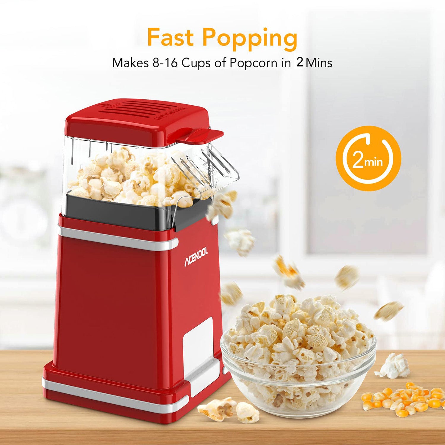 Mini Popcorn Machine, 1200W Home Electric Popcorn Machine, 3 Min Fast  Popping, Great Air Popcorn Machine for Home Party 