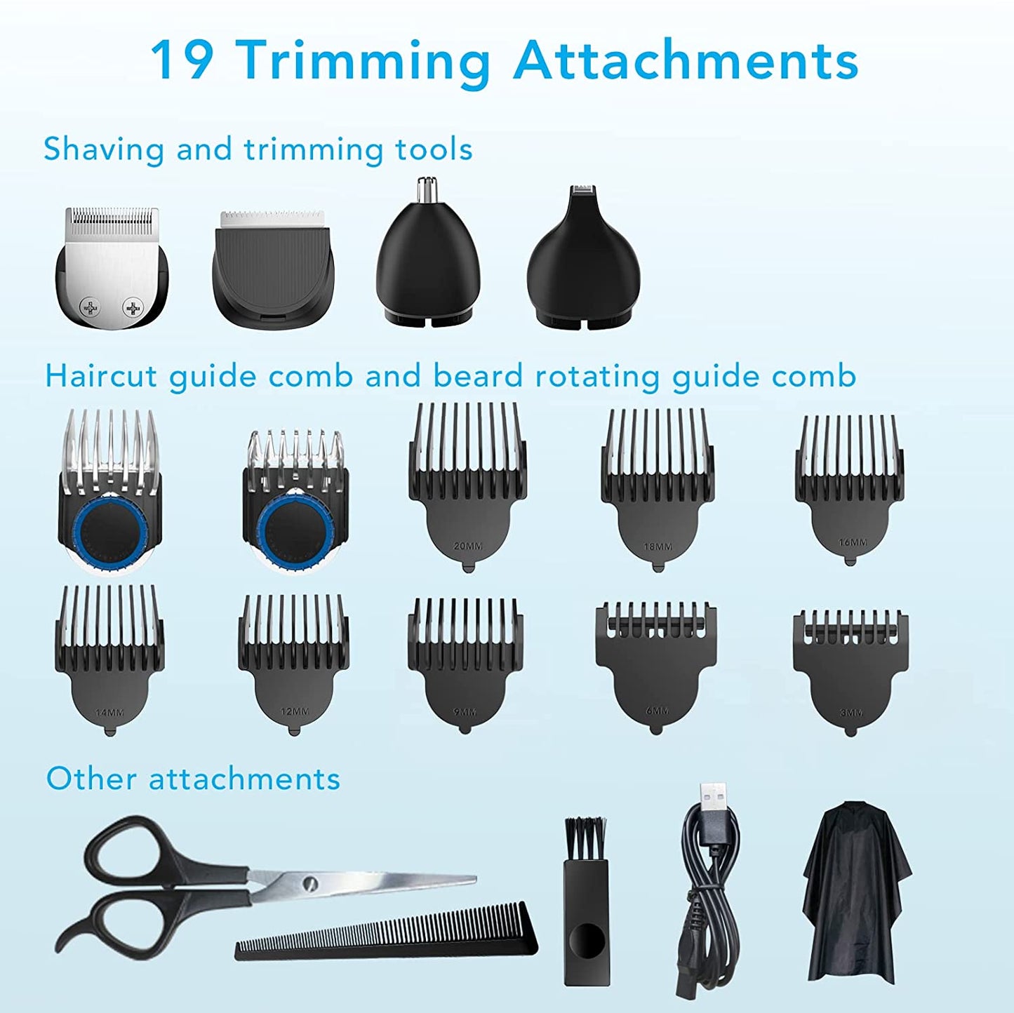 Acekool Hair Trimmer BT1 - 19-in-1 Cordless Grooming Kit